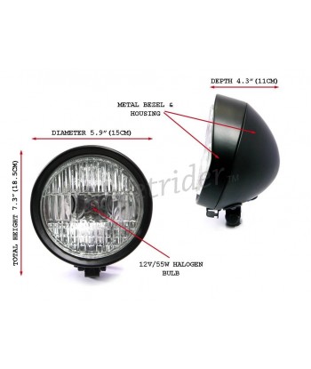 FARO FANALE ANTERIORE SLIM LINE 5.9" 150 MM NERO OPACO PER MOTO CAFE RACER