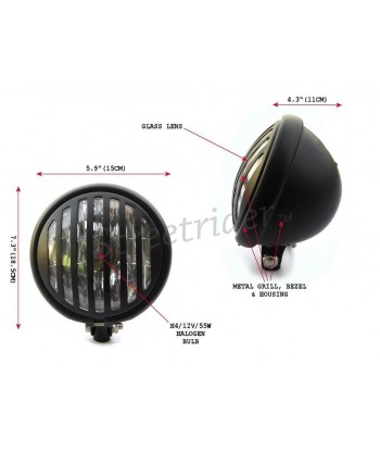 PHARE AVANT EN ALUMINIUM EU APPROUVEE NOIR MAT PRISON 5,9" 150 MM POUR CAFE RACER MOTO