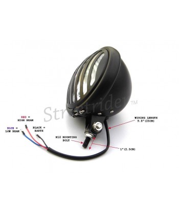 SCHEINWERFER ALUMINIUM EU GENEMIGHT FLACHE SCHWARZE PRISON 5.9" 150 MM FÜR CAFE RACER MOTORRAD