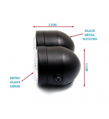 HEADLIGHT FLAT BLACK TWIN DULL EU APPROVED 218 MM FOR CAFE RACER MOTORCYCLE