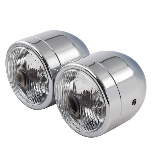 HEADLIGHT CHROME TWIN DULL EU APPROVED 218 MM FOR CAFE RACER MOTORCYCLE