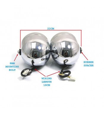 HEADLIGHT CHROME TWIN DULL EU APPROVED 218 MM FOR CAFE RACER MOTORCYCLE