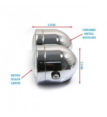 HEADLIGHT CHROME TWIN DULL EU APPROVED 218 MM FOR CAFE RACER MOTORCYCLE