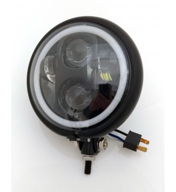 PHARE AVANT LED EU APPROUVE HALO RING 160 MM NOIR POUR CAFE RACER MOTO