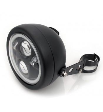 FLAT BLACK HEADLIGHT ASSEMBLY LED HALO RING FRONT EU APPROVED 165 MM FOR CAFE RACER MOTORCYCLE
