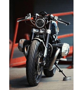 SCHEINWERFER VORDER SCHWARZ GLANZ LED HALO RING EU GENEMIGHT 155 MM BATES FÜR CAFE RACER MOTORRAD