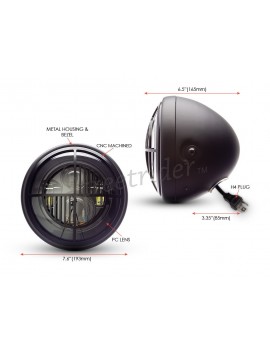 PHARE AVANT NOIR BMW LOGO LED EU APPROUVEE 7.7" 190 MM CAFE RACER MOTO