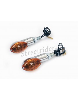 UNIVERSAL BLINKER EU ZULASSUNG MINI STALK CHROM BERNSTEIN OBJEKTIV 27-8355 FÜR CAFE RACER VINTAGE MOTORRAD