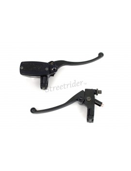 COMANDI LEVE IN KIT ALLUMINIO FRENO E FRIZIONE DE LUXE NERE PER MANUBRIO 22MM. MOTO CAFE RACER