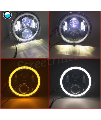 PHARES AVANT NOIR À LED 7.7" 200 MM HALO RING EU APPROUVÉ POUR MOTOCYCLETTE CAFE RACER