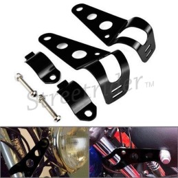 SIDE-MOUNT HEADLIGHT FORK BRACKETS BLACKS 32-45 MM CAFE RACER MOTORCYCLE
