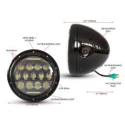 SCHEINWERFER SCHWARZE MULTI LED 7.5" 190 MM FÜR CAFE RACER MOTORRAD