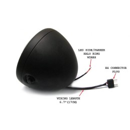 SCHEINWERFER SCHWARZE 7" 180 MM PREMIUM LED ANGEL EYE FÜR CAFE RACER MOTORRAD