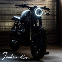 PHARE AVANT NOIR 7" 180 MM PREMIUM LED ANGEL EYE POUR CAFE RACER MOTO