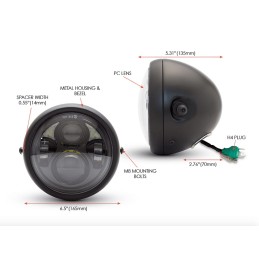 SCHEINWERFER SCHWARZE 6.5" 165 MM QUAD LED FÜR CAFE RACER MOTORRAD