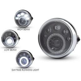 SCHEINWERFER SCHWARZE/CHROM 7.4" 188 MM LED FÜR CAFE RACER MOTORRAD