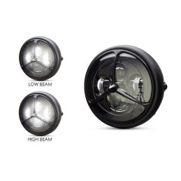 BLACK HEADLIGHT 7.6" 193 MM LED TRIS DESIGN FOR CAFE RACER MOTORCYCLE
