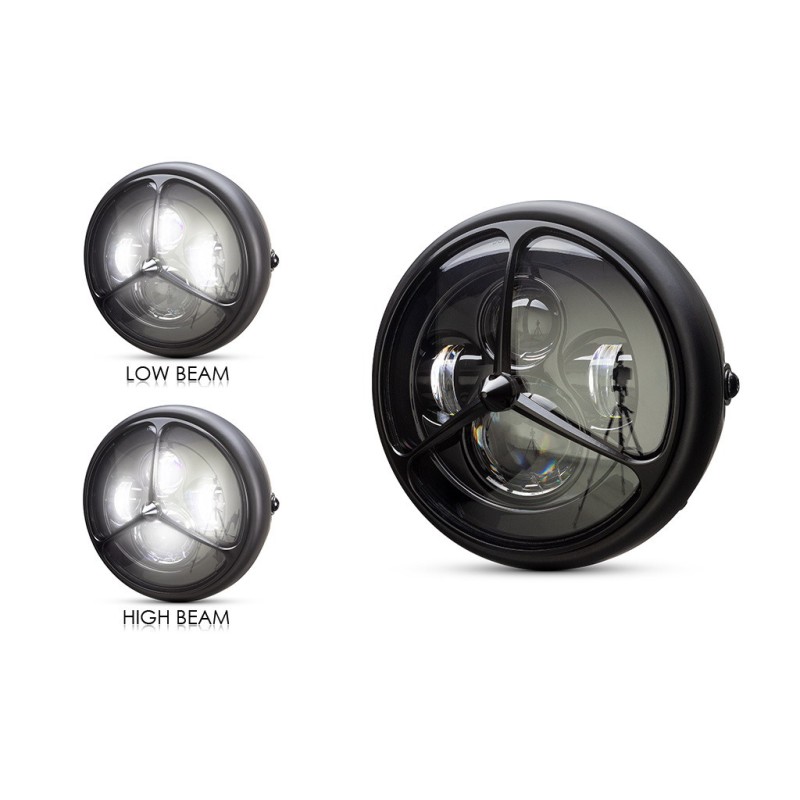 PHARE AVANT NOIR 7.6" 193 MM LED TRIS DESIGN POUR CAFE RACER MOTO