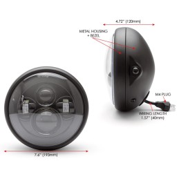 PHARE AVANT NOIR 7.6" 193 MM LED SLIM DESIGN POUR CAFE RACER MOTO