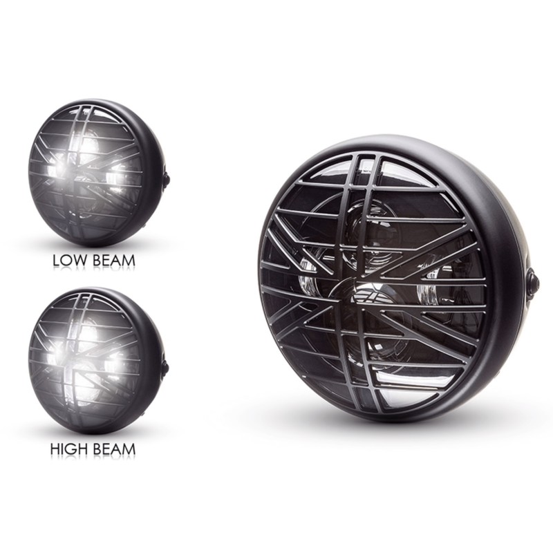 PHARE AVANT NOIR 7.6" 193 MM LED UNION JACK POUR CAFE RACER MOTO
