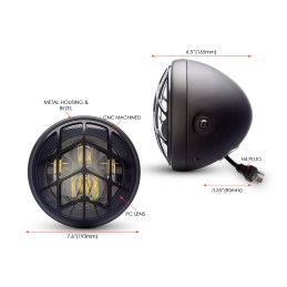 PHARE AVANT NOIR 7.6" 193 MM LED SPIDER POUR CAFE RACER MOTO