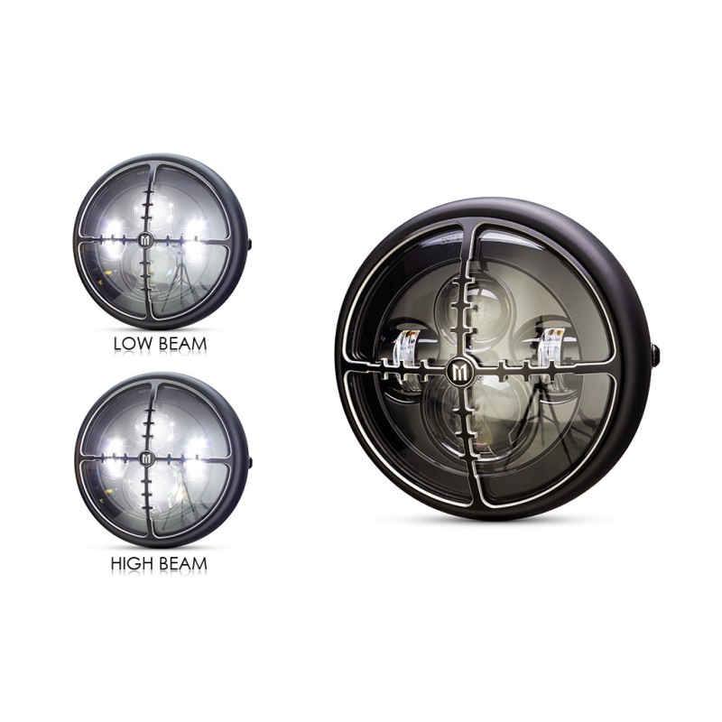 Phare Avant LED Moto 6.46 Pouces (16.4cm) Avec DRL | Pour Cafe Racer, Bobber, Chopper | 12-24V, IP65, 6000K