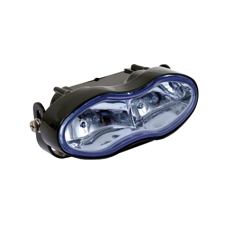 HEADLIGHT BLACK OVAL SHORTY WAVE BLUE EU APPROVED FOR CAFE RACER MOTORCYCLE